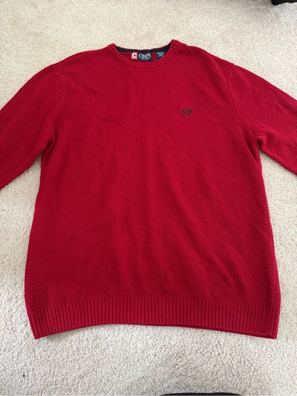 NWOT Vintage Chaps Men’s Waffle Knit Red Crewneck Sweater - Size Medium - Y2K